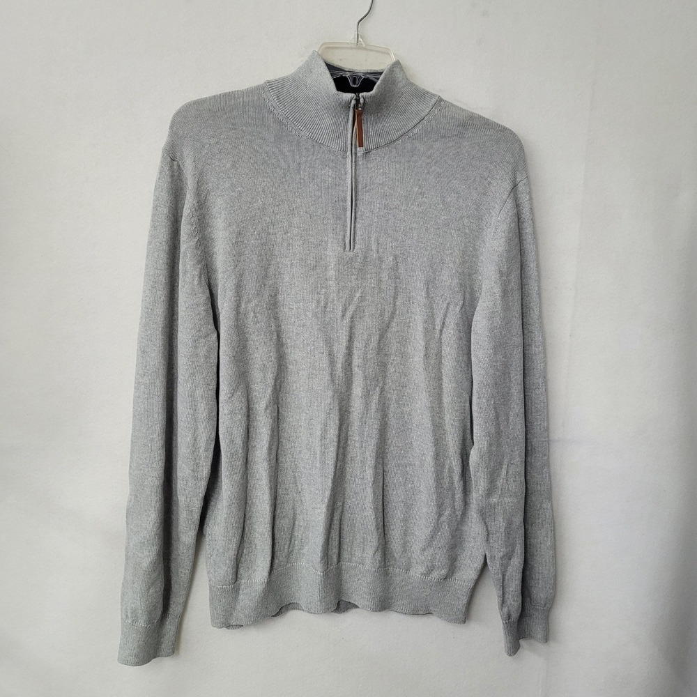Magaschoni Mens XL Quarter Zip Sweater Heather Gray Cotton Blend Pullover‎ New